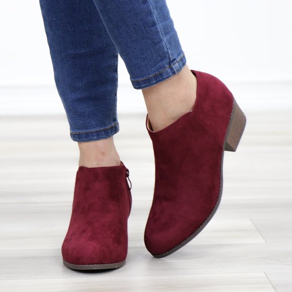 Vegan Suede Fall Color  Burgundy Ankle Booties - Picture 9 of 10